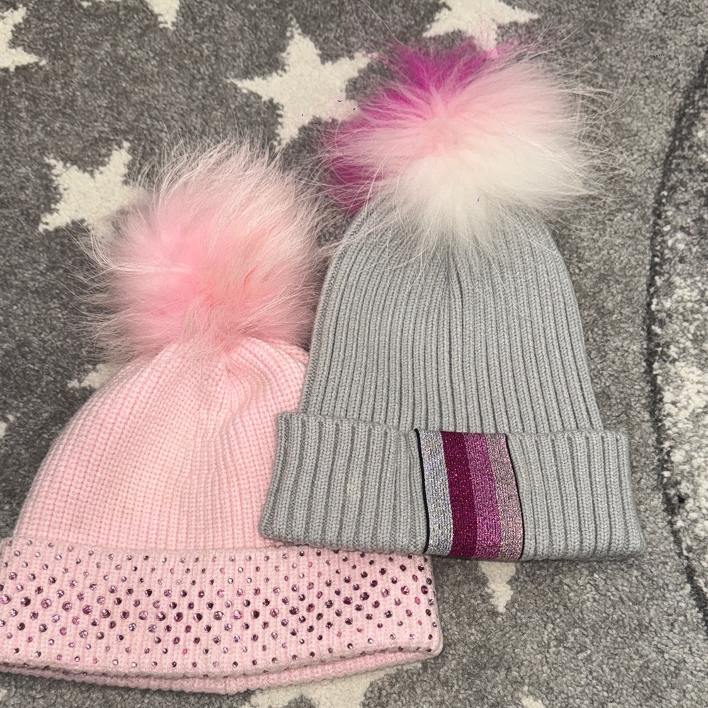 Stylish Kids Pink and Gray Beanie Set
